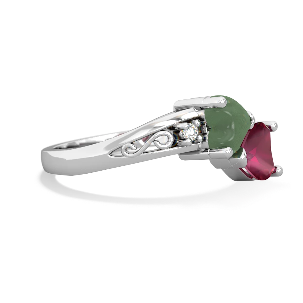 Jade Snuggling Hearts 14K White Gold ring R2178