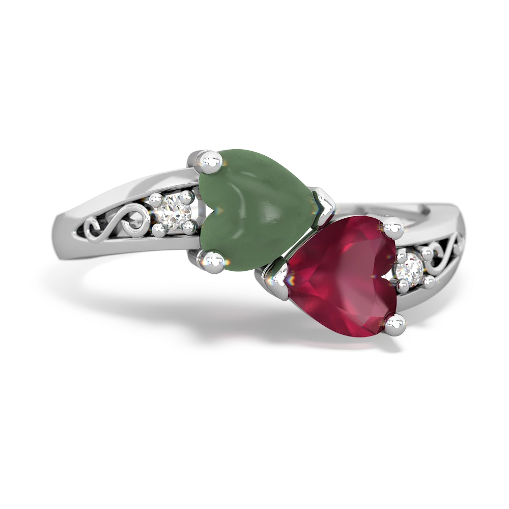 Jade Snuggling Hearts 14K White Gold ring R2178