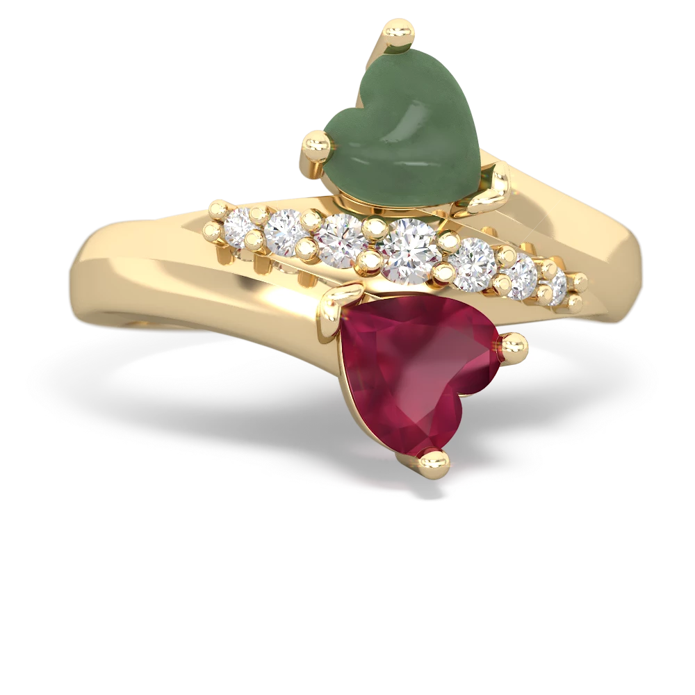 Jade Heart To Heart 14K Yellow Gold ring R2064