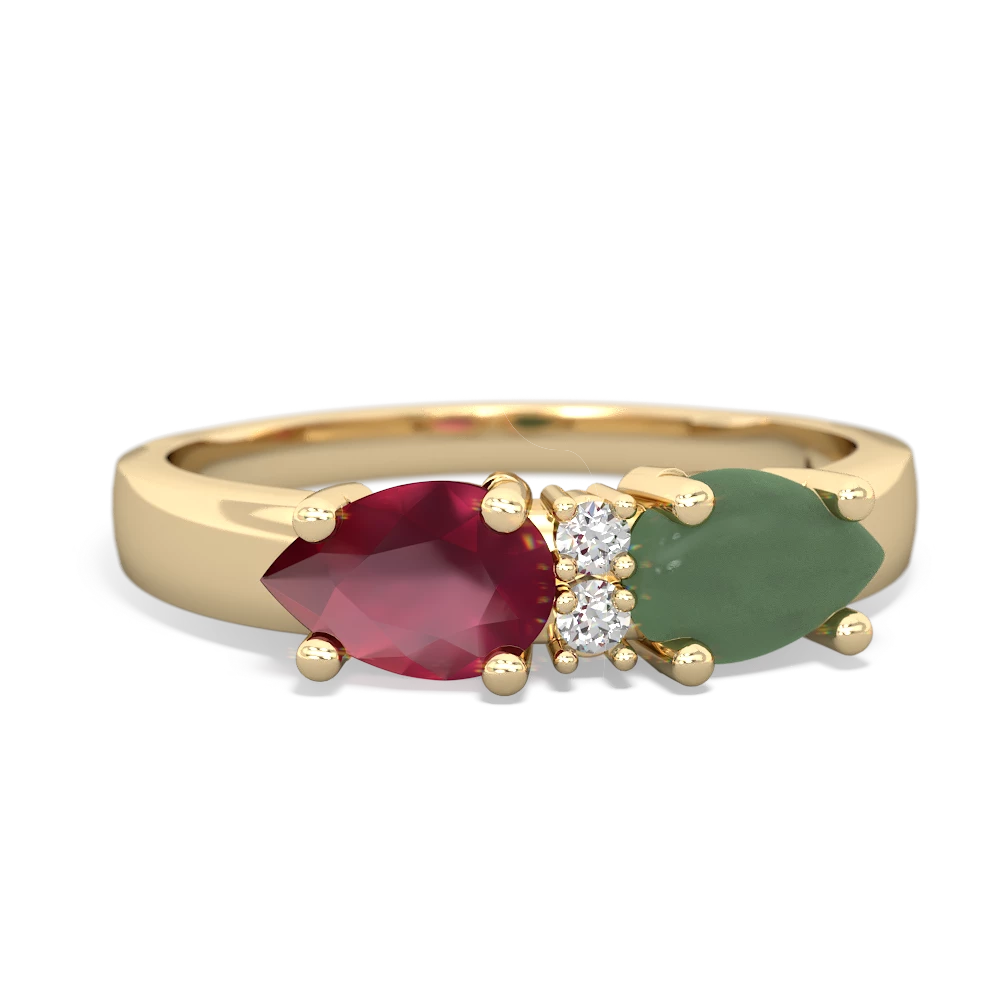 Jade Pear Bowtie 14K Yellow Gold ring R0865