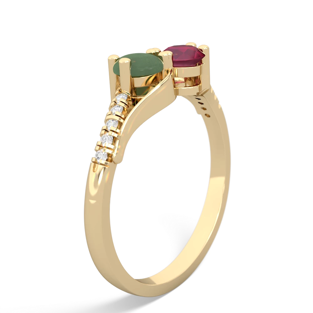 Jade Infinity Pave Two Stone 14K Yellow Gold ring R5285