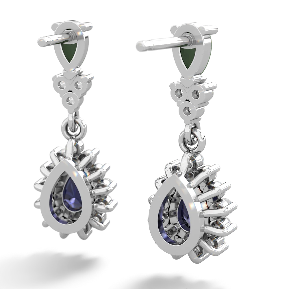 Jade Halo Pear Dangle 14K White Gold earrings E1882