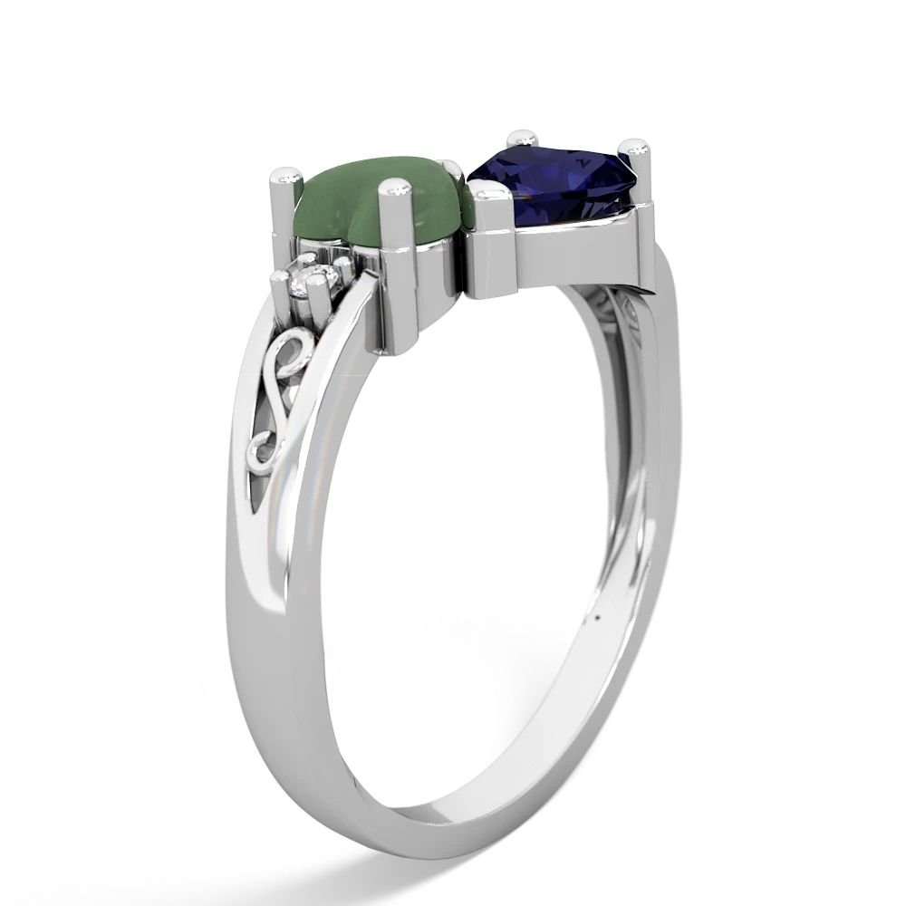 Jade Snuggling Hearts 14K White Gold ring R2178