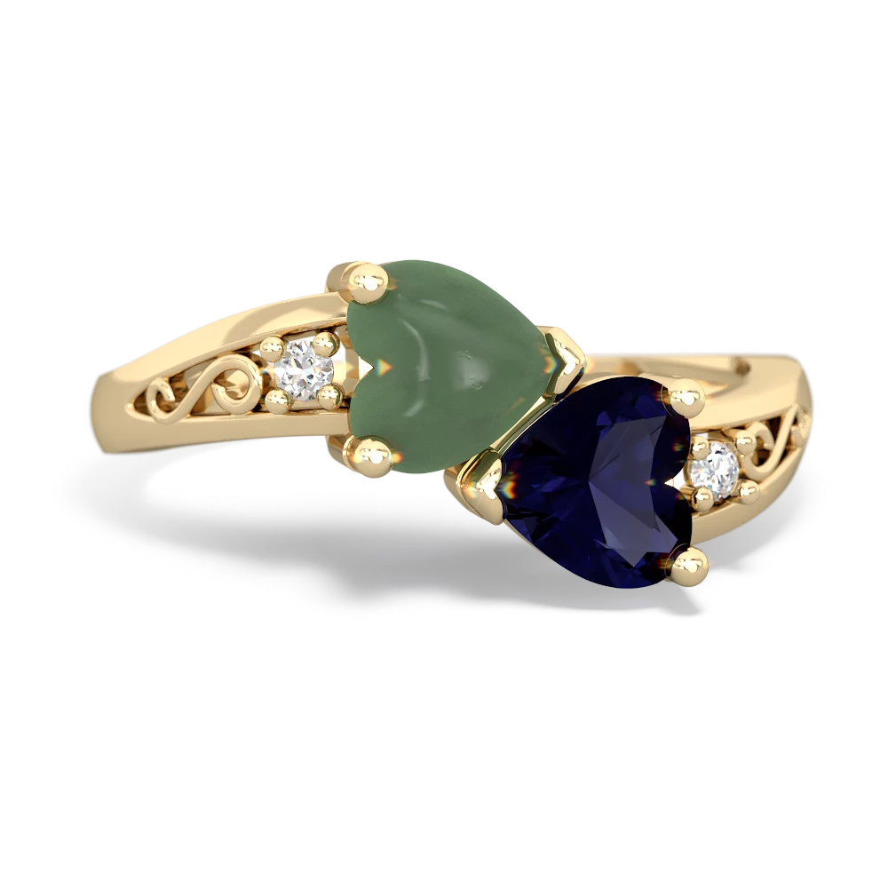 Jade Snuggling Hearts 14K Yellow Gold ring R2178