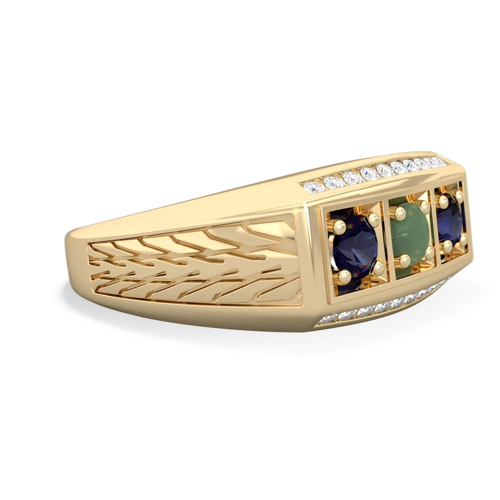 Jade Three Stone Tire Tread Men's 14K Yellow Gold ring R0520