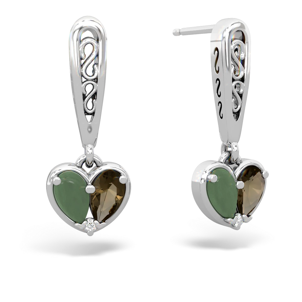 Jade Filligree Heart 14K White Gold earrings E5070