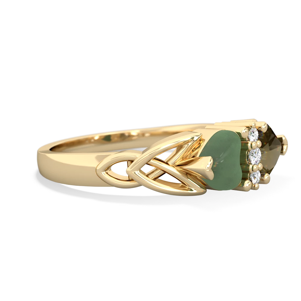 Jade Celtic Knot Double Heart 14K Yellow Gold ring R5040