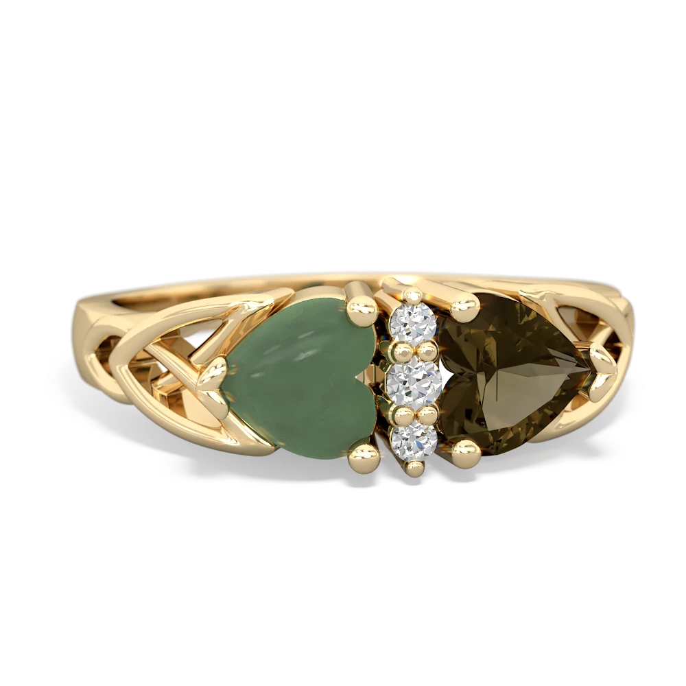 Jade Celtic Knot Double Heart 14K Yellow Gold ring R5040