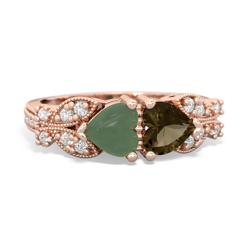 Jade Diamond Butterflies 14K Rose Gold ring R5601