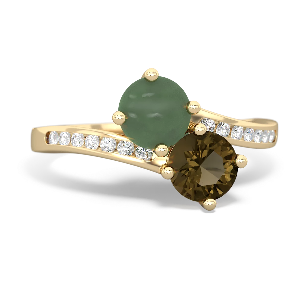 Jade Channel Set Two Stone 14K Yellow Gold ring R5303