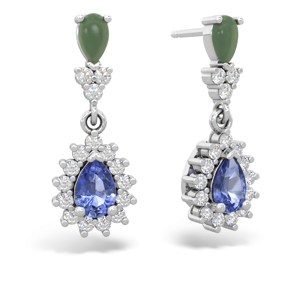 Jade Halo Pear Dangle 14K White Gold earrings E1882