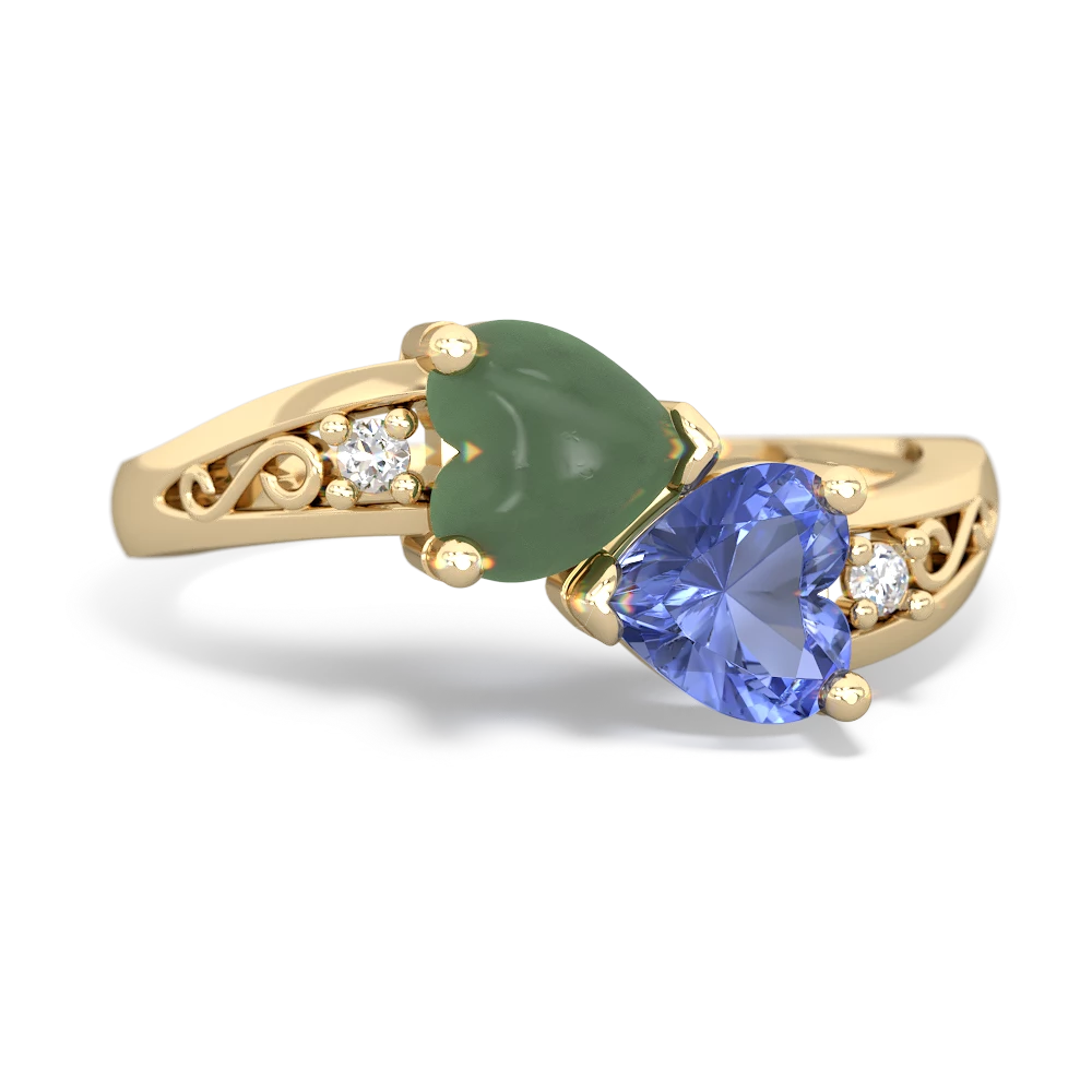 Jade Snuggling Hearts 14K Yellow Gold ring R2178