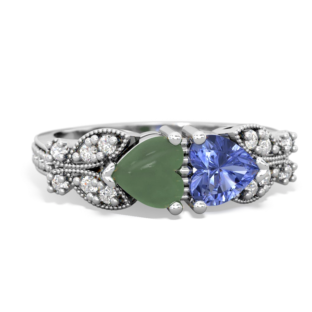 Jade Diamond Butterflies 14K White Gold ring R5601