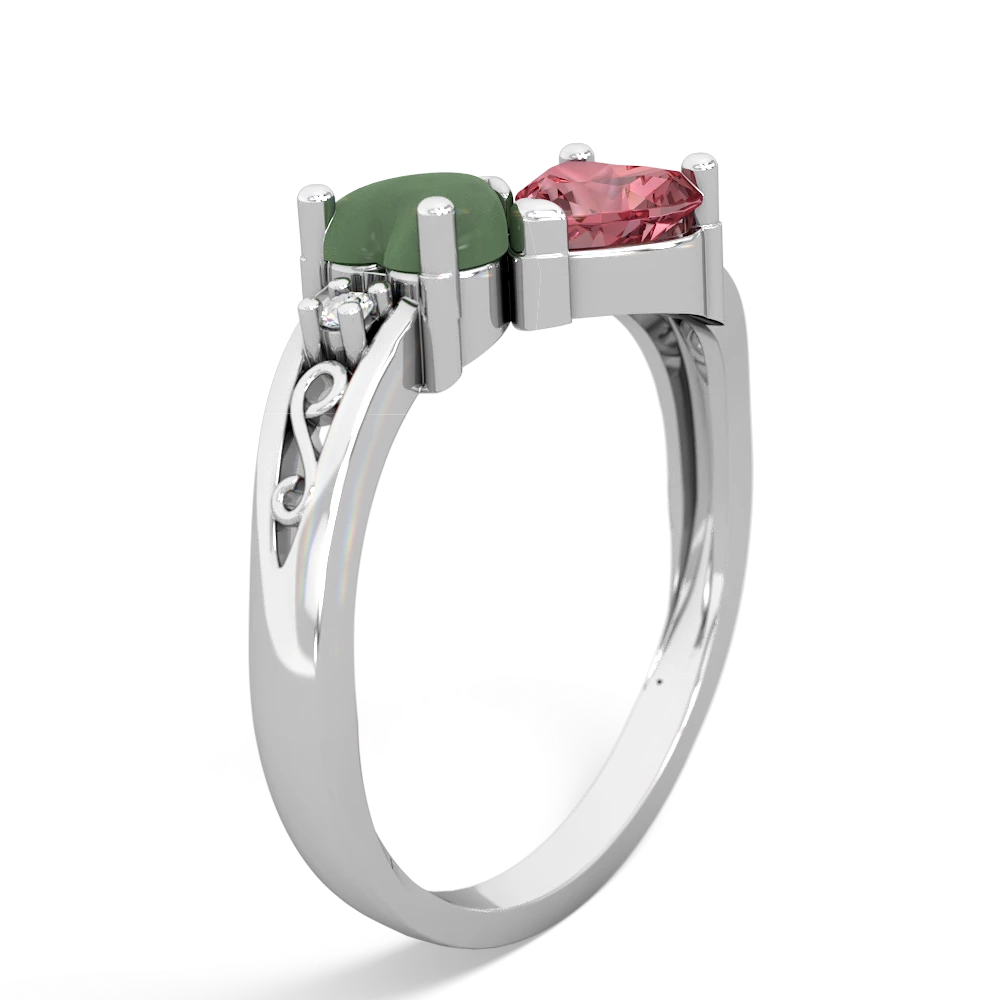 Jade Snuggling Hearts 14K White Gold ring R2178