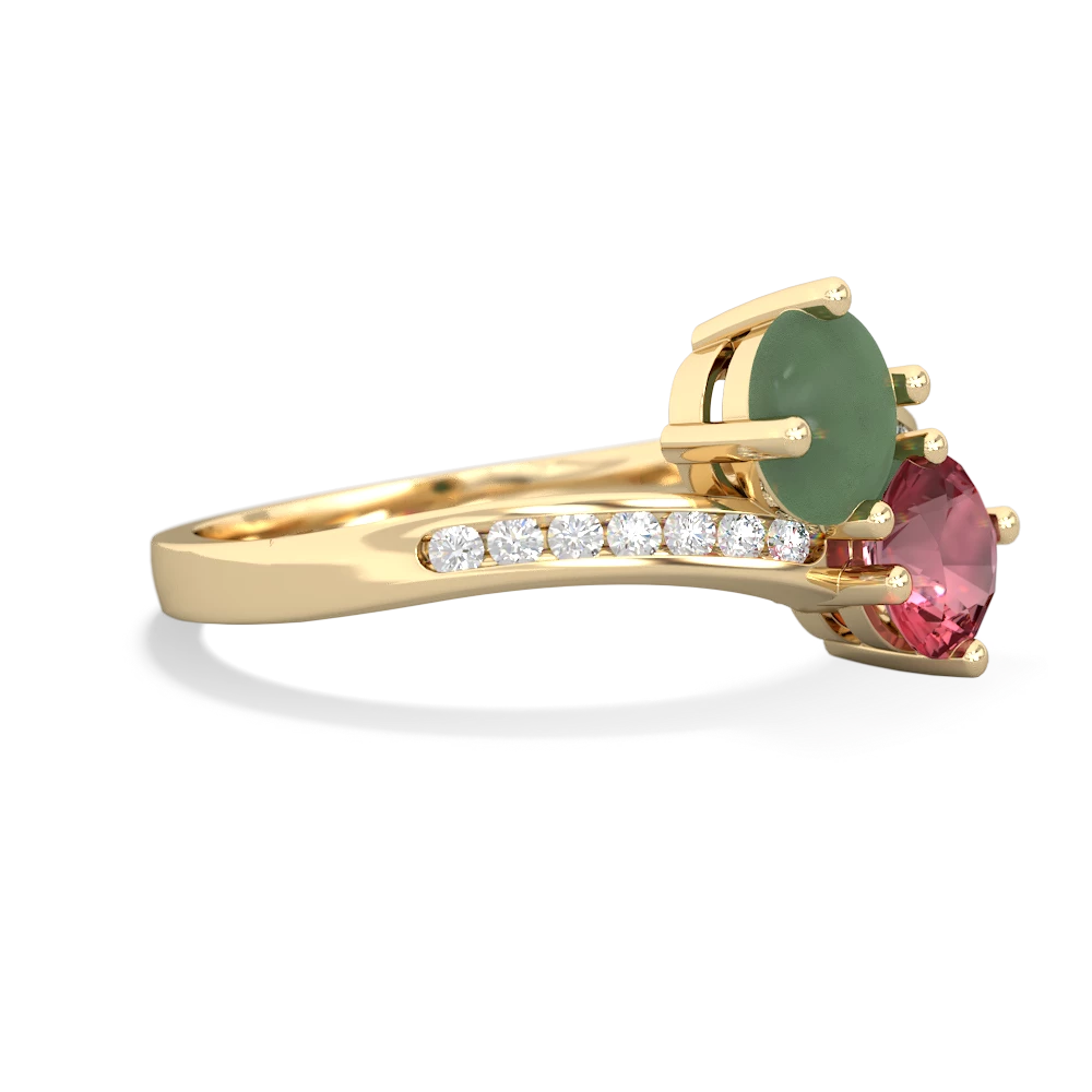 Jade Channel Set Two Stone 14K Yellow Gold ring R5303