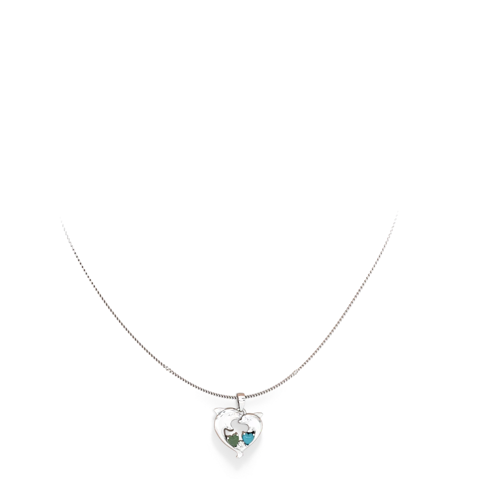 Jade Dolphin Heart 14K White Gold pendant P5820