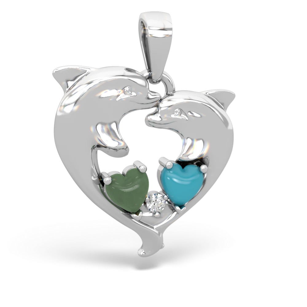 Jade Dolphin Heart 14K White Gold pendant P5820