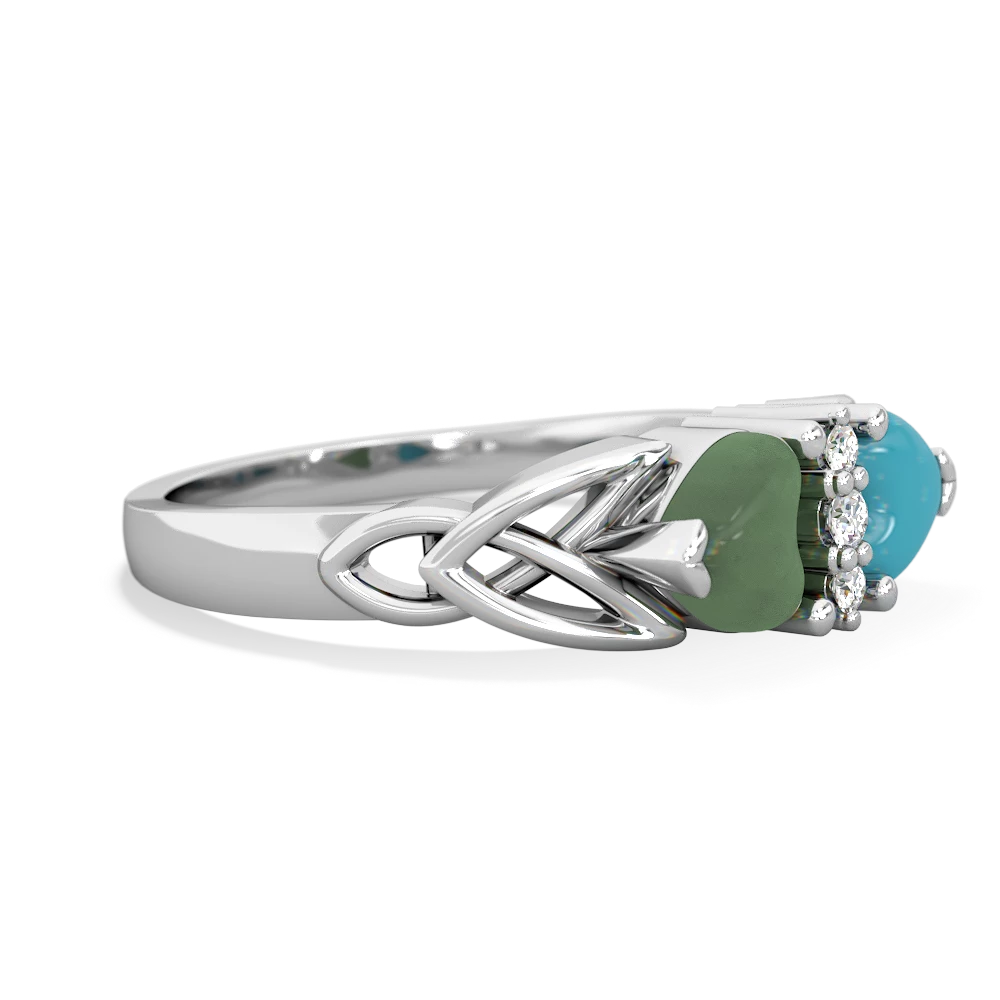 Jade Celtic Knot Double Heart 14K White Gold ring R5040