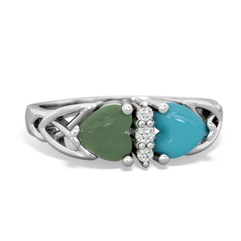 Jade Celtic Knot Double Heart 14K White Gold ring R5040