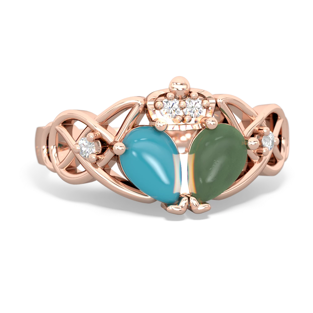 Jade 'One Heart' Celtic Knot Claddagh 14K Rose Gold ring R5322