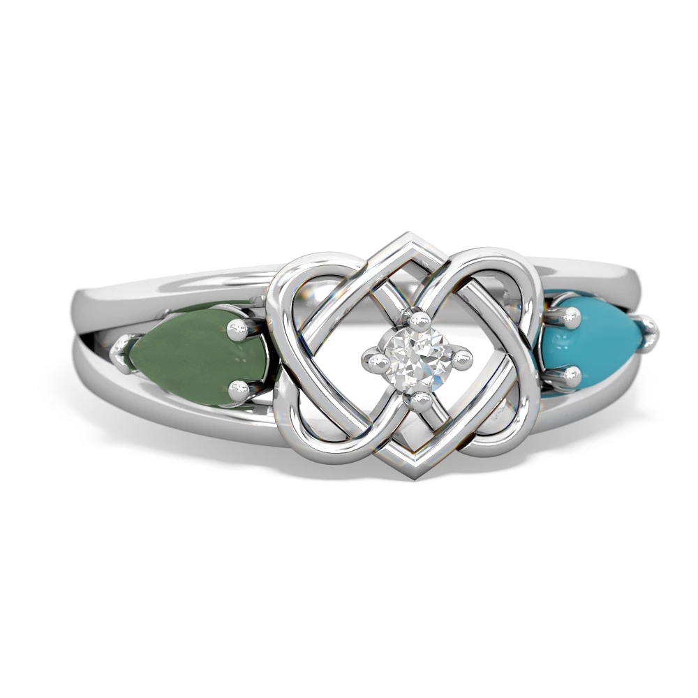 Jade Hearts Intertwined 14K White Gold ring R5880