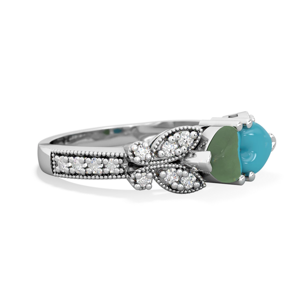 Jade Diamond Butterflies 14K White Gold ring R5601