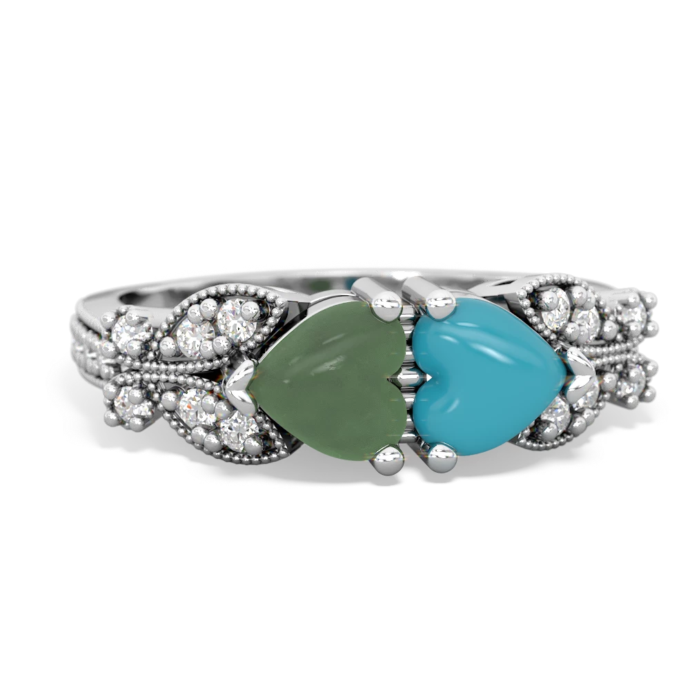 Jade Diamond Butterflies 14K White Gold ring R5601