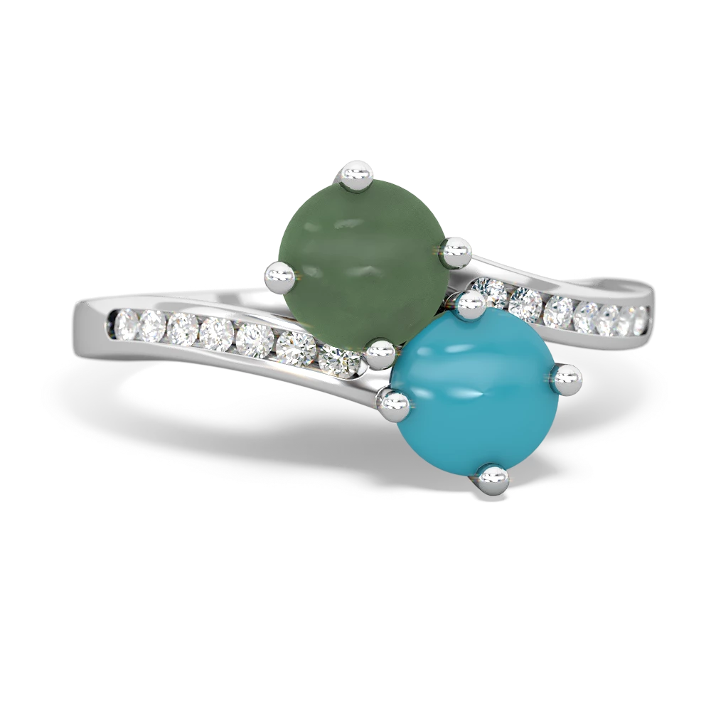 Jade Channel Set Two Stone 14K White Gold ring R5303