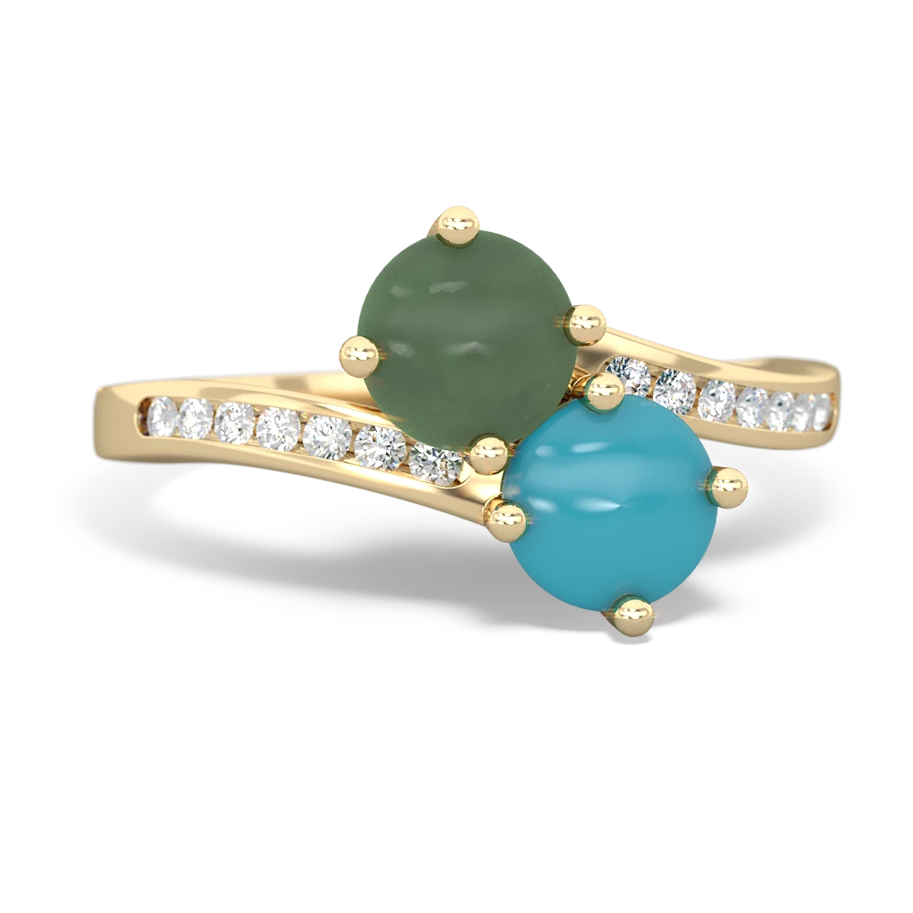 Jade Channel Set Two Stone 14K Yellow Gold ring R5303