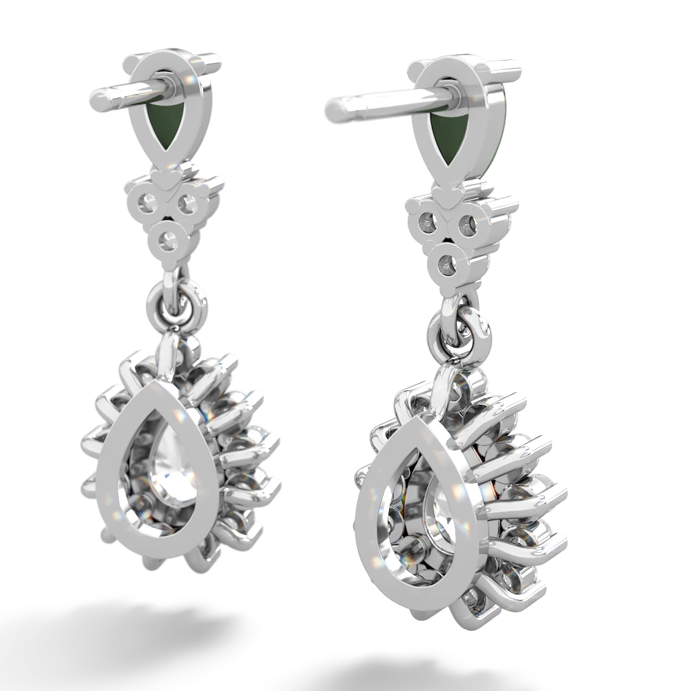 Jade Halo Pear Dangle 14K White Gold earrings E1882