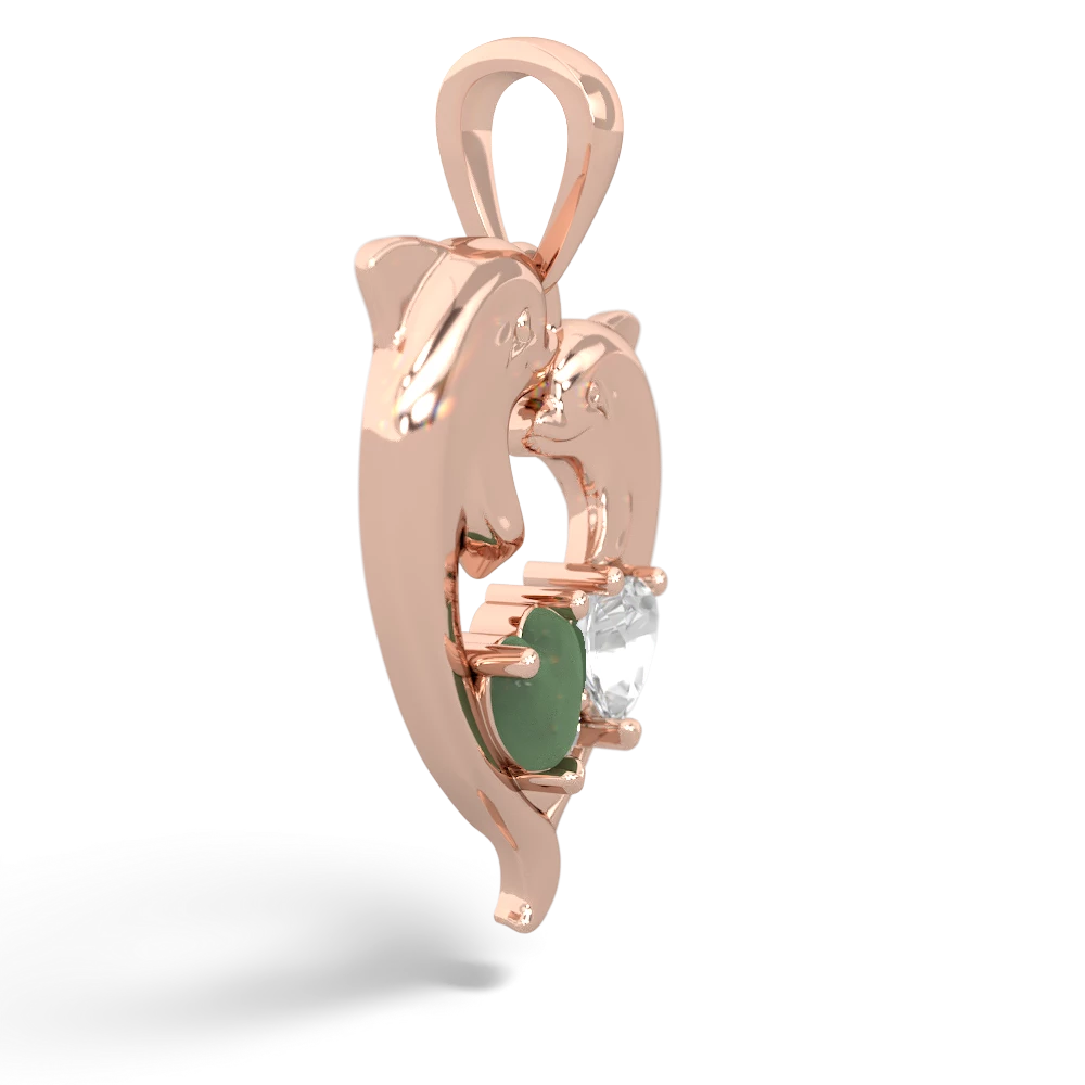 Jade Dolphin Heart 14K Rose Gold pendant P5820