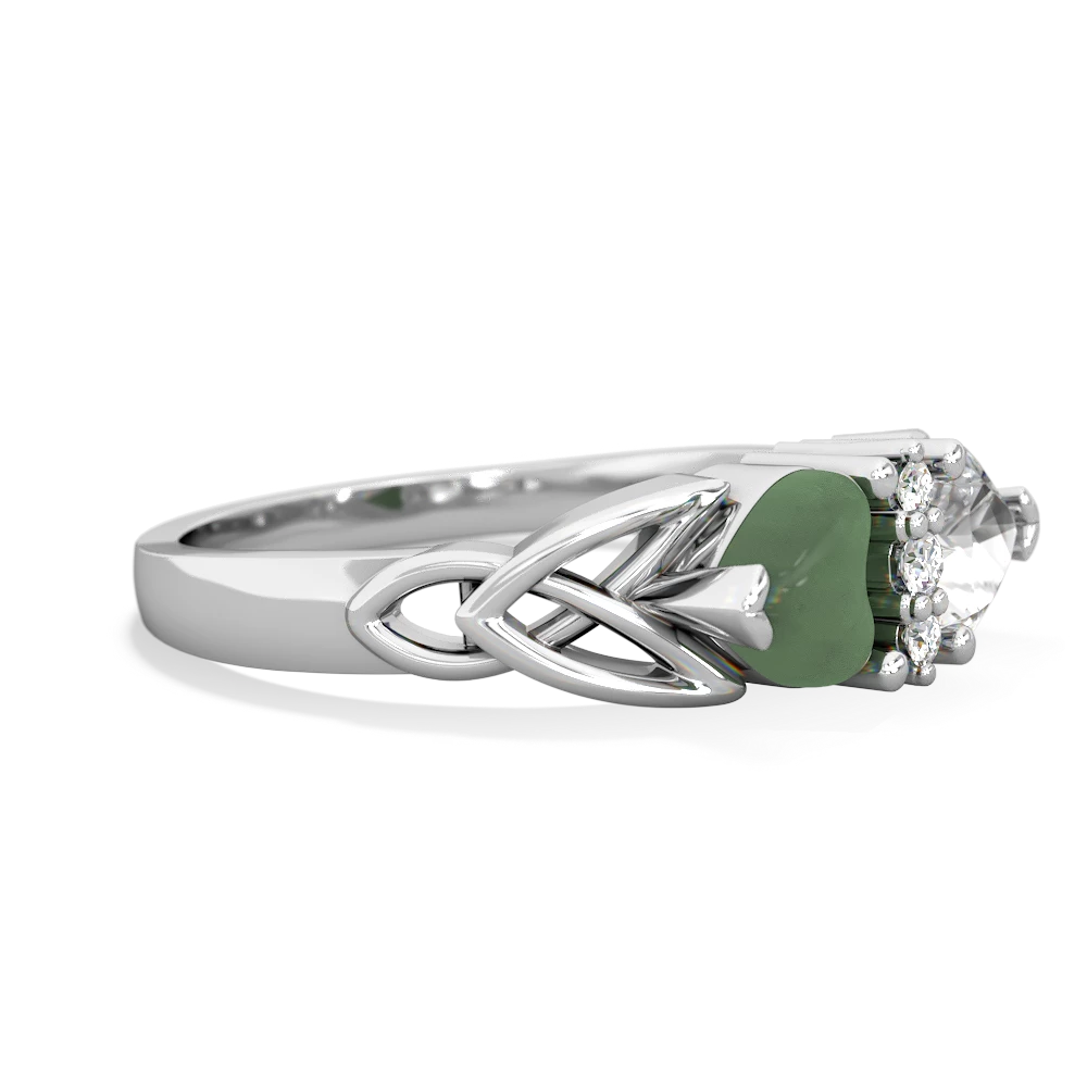 Jade Celtic Knot Double Heart 14K White Gold ring R5040