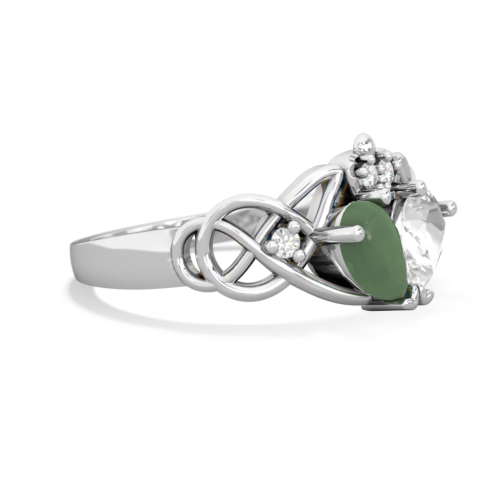 Jade 'One Heart' Celtic Knot Claddagh 14K White Gold ring R5322