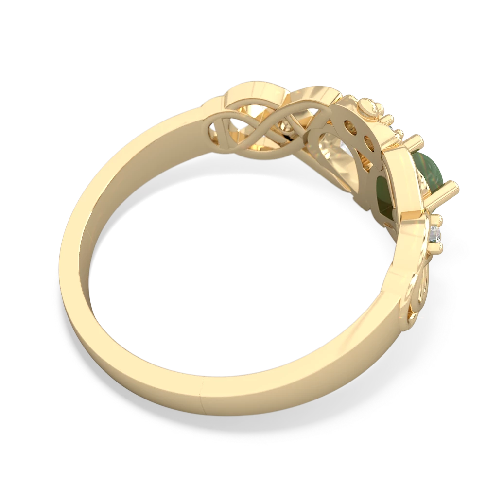 Jade 'One Heart' Celtic Knot Claddagh 14K Yellow Gold ring R5322