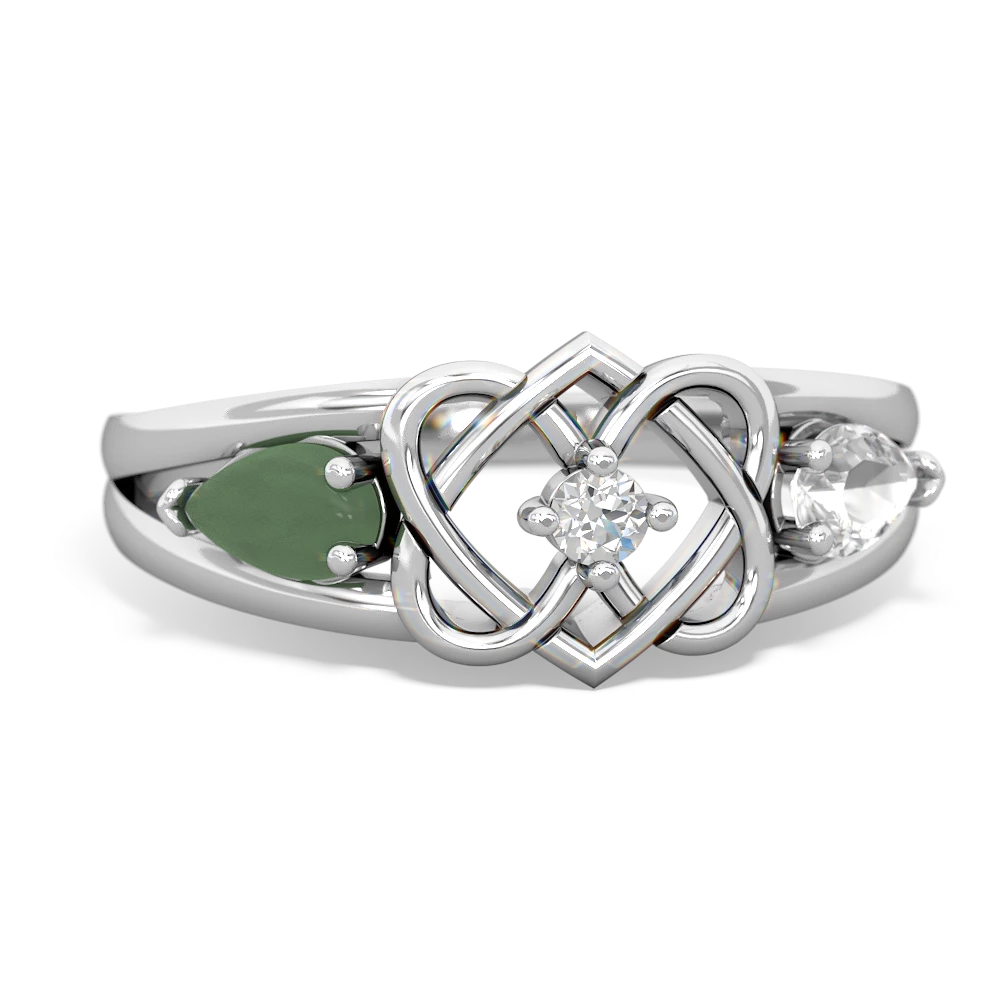 Jade Hearts Intertwined 14K White Gold ring R5880