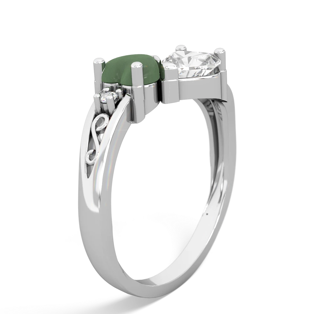 Jade Snuggling Hearts 14K White Gold ring R2178