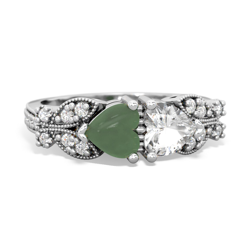 Jade Diamond Butterflies 14K White Gold ring R5601