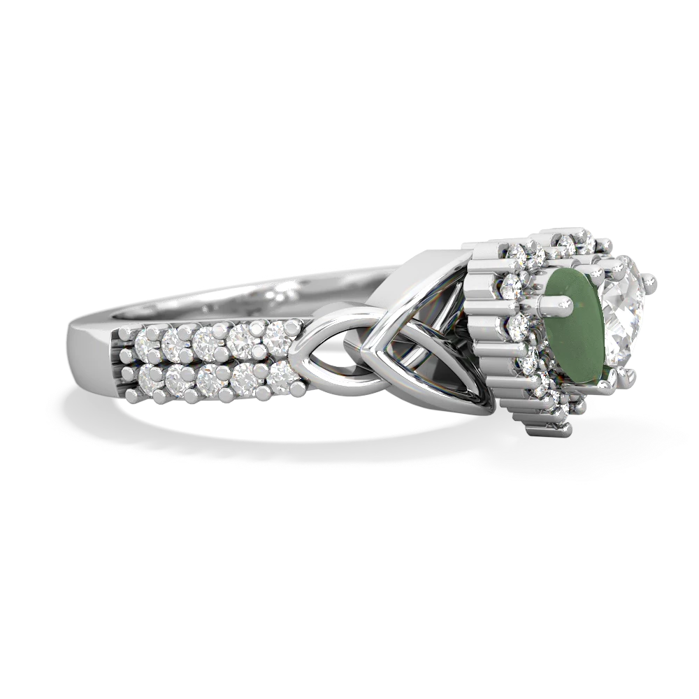 Jade Celtic Knot Two Hearts As One 14K White Gold ring R2644HRT