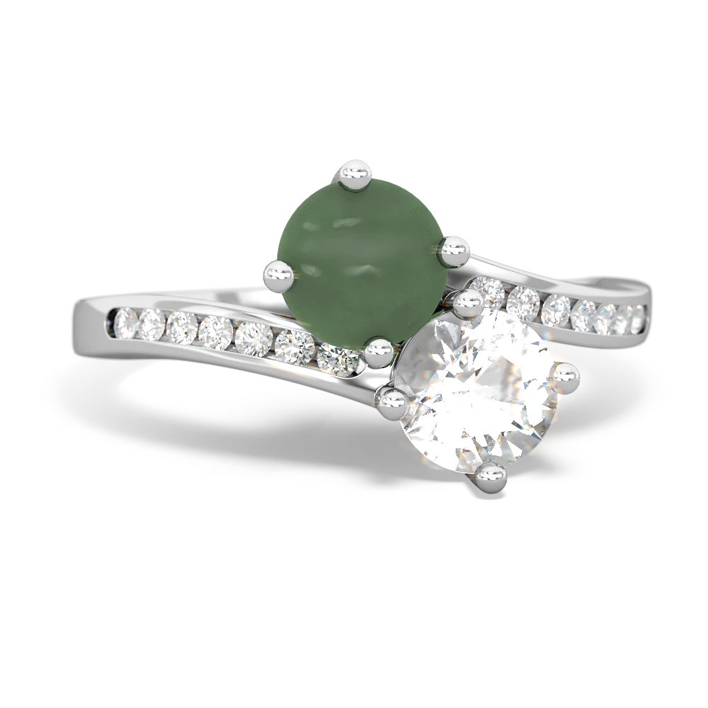 Jade Channel Set Two Stone 14K White Gold ring R5303