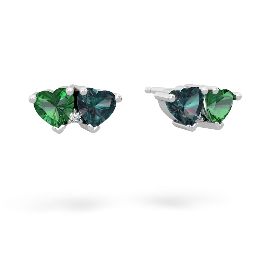 Lab Emerald Sweethearts 14K White Gold earrings E5260