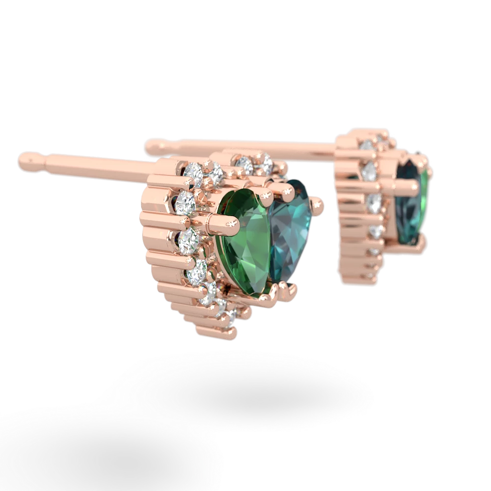 Lab Emerald Halo 14K Rose Gold earrings E7008