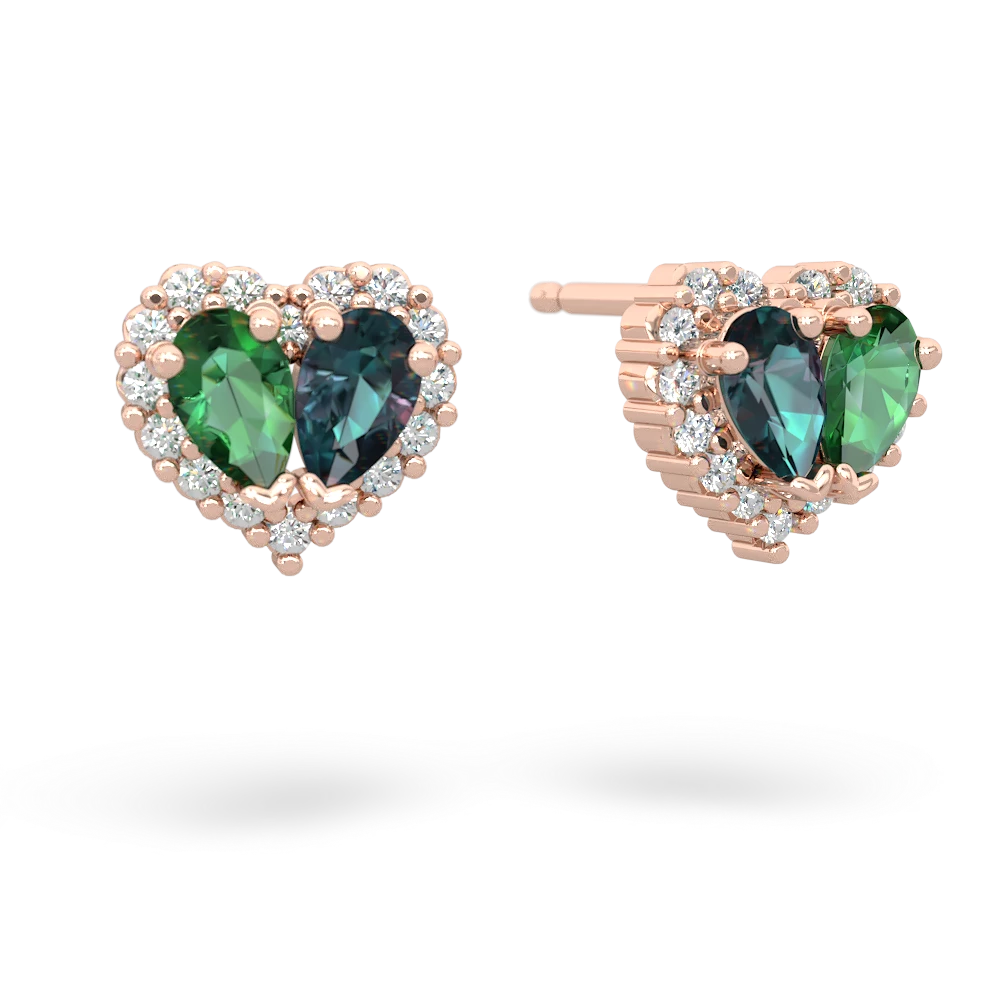 Lab Emerald Halo 14K Rose Gold earrings E7008