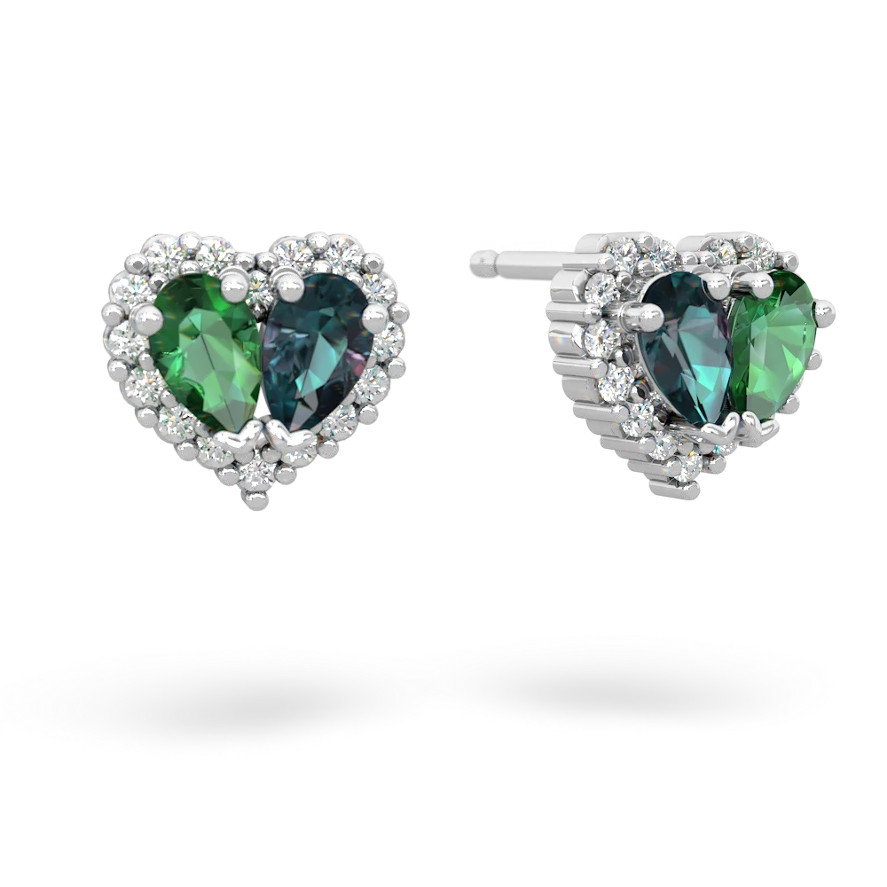 Lab Emerald Halo 14K White Gold earrings E7008