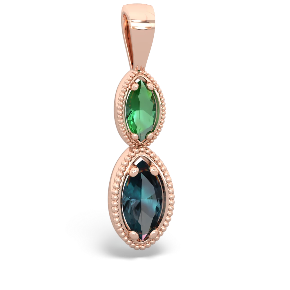 Lab Emerald Antique-Style Halo 14K Rose Gold pendant P5700