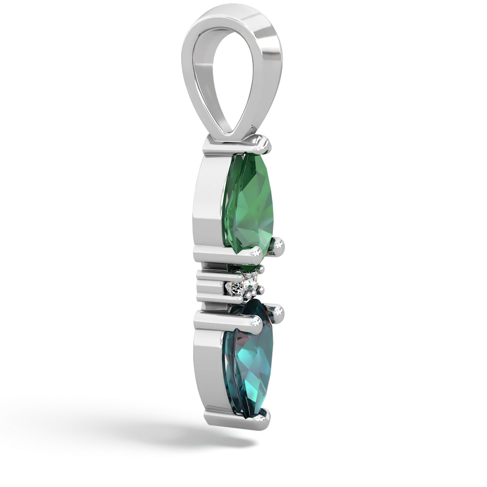 Lab Emerald Bowtie Drop 14K White Gold pendant P0865