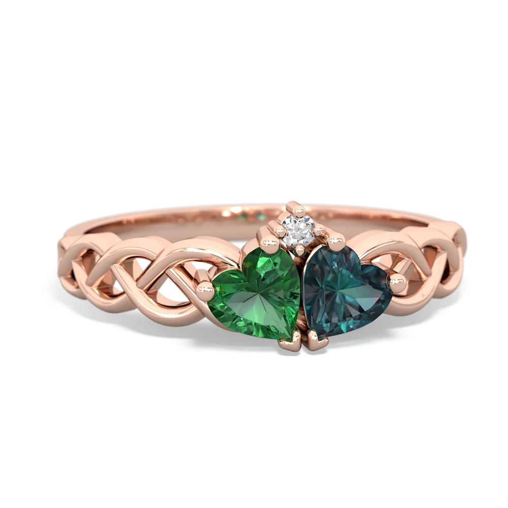 Lab Emerald Heart To Heart Braid 14K Rose Gold ring R5870