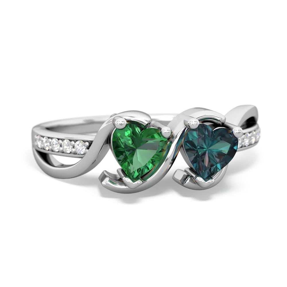 Lab Emerald Side By Side 14K White Gold ring R3090