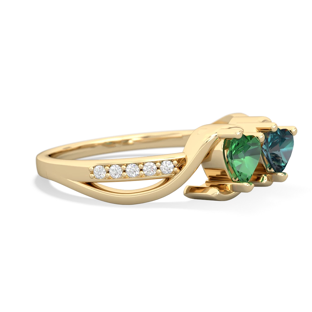 Lab Emerald Side By Side 14K Yellow Gold ring R3090