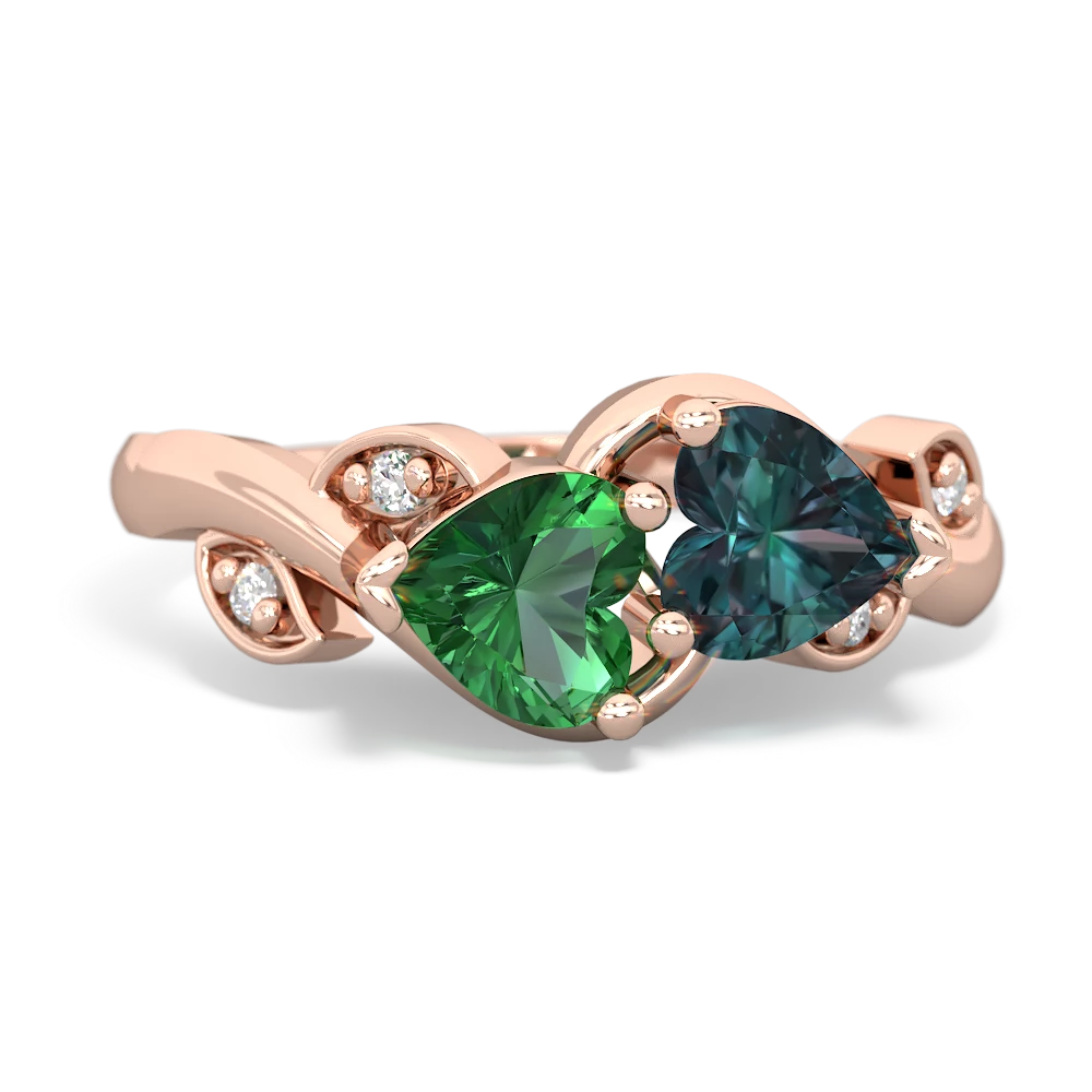 Lab Emerald Floral Elegance 14K Rose Gold ring R5790