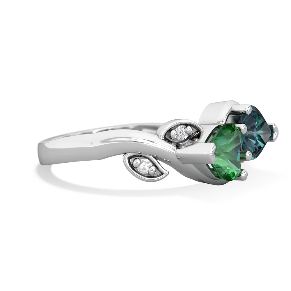 Lab Emerald Floral Elegance 14K White Gold ring R5790